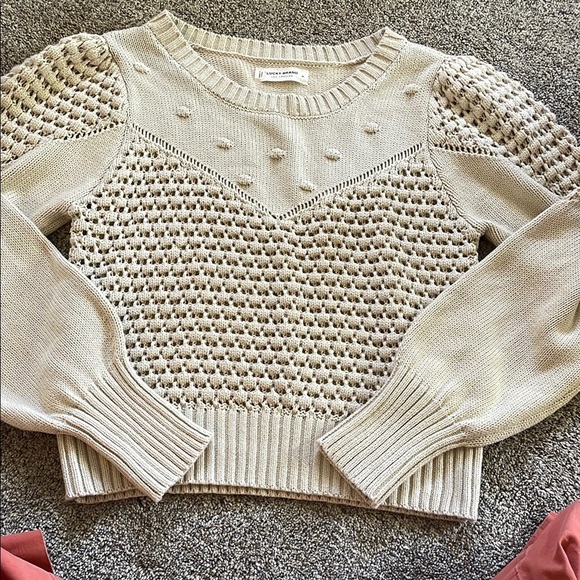 Lucky Brand Cream Crew Neck Sweater with Textured Patterns - Picture 1 of 4